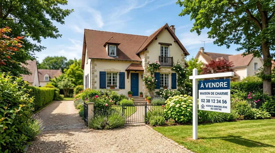 Maison avec un panneau « À vendre »